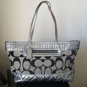 Coach Poppy Signature Pewter Patent Leather Tote